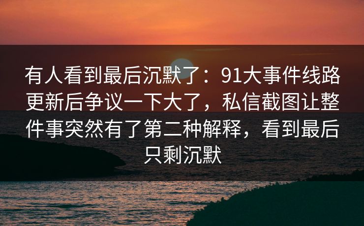 有人看到最后沉默了：91大事件线路更新后争议一下大了，私信截图让整件事突然有了第二种解释，看到最后只剩沉默