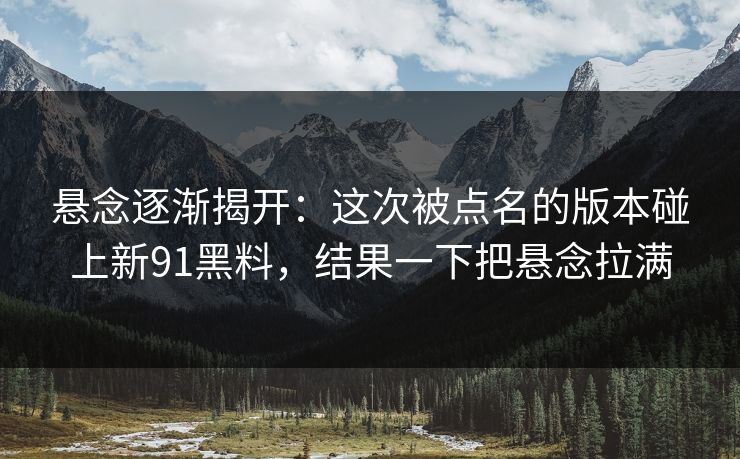 悬念逐渐揭开：这次被点名的版本碰上新91黑料，结果一下把悬念拉满