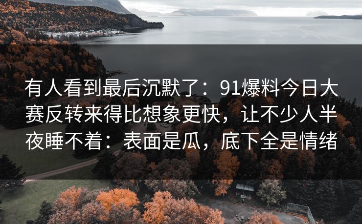有人看到最后沉默了：91爆料今日大赛反转来得比想象更快，让不少人半夜睡不着：表面是瓜，底下全是情绪